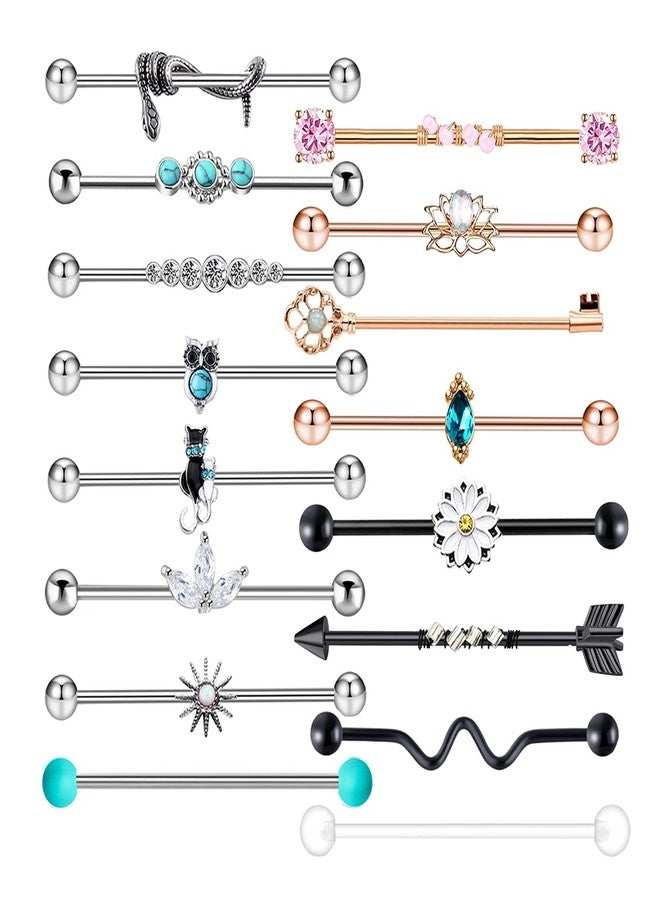 Suotarn 14G Industrial Barbell Earring Cartilage Stainless Steel 38mm 1 1/2 inch Industrial Piercing Bar Body Piercing Jewelry for Women Men - Image 1